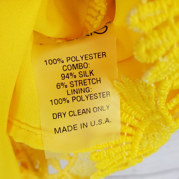 Alexis Yellow Silk Lace Mini Dress XS Off Shoulder Floral Fairy Coquette Kawaii - Picture 9 of 16